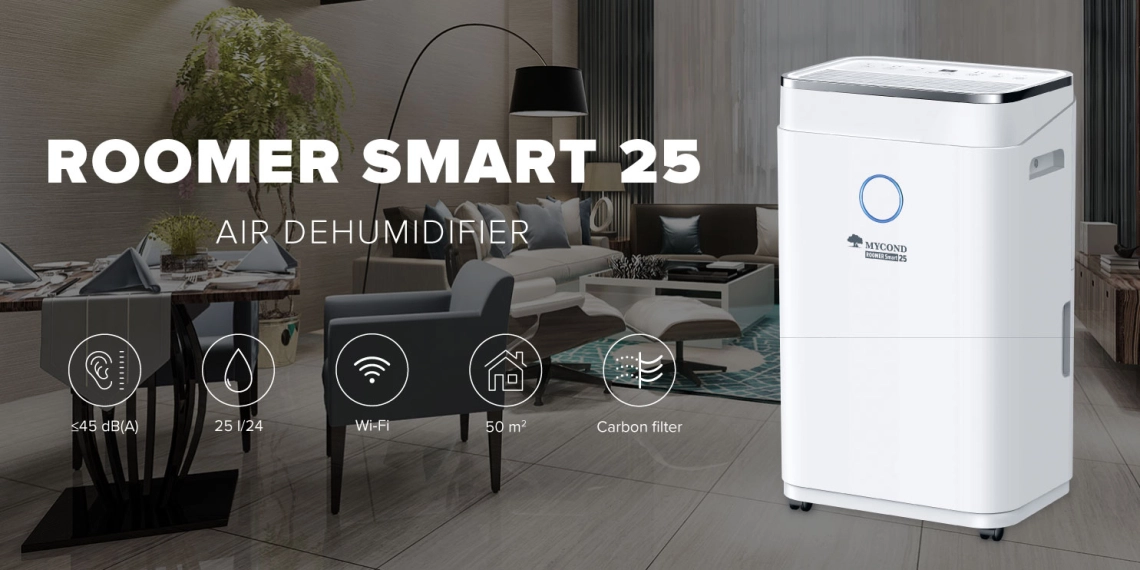 Kompakt luftaffugter MyCond Roomer Smart 25 til store rum.