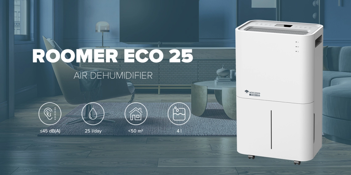 Den kompakte MyCond Roomer Eco 25-affugter er ideel til hjemmebrug.