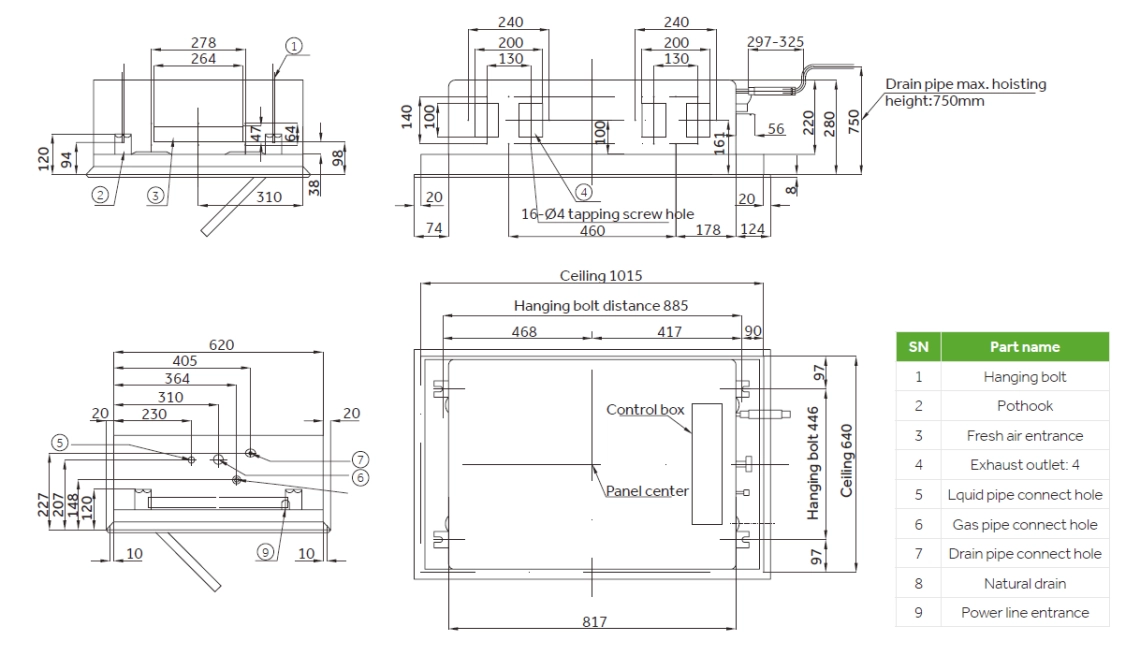 MyCond 2-vejs kassette overordnede dimensioner
