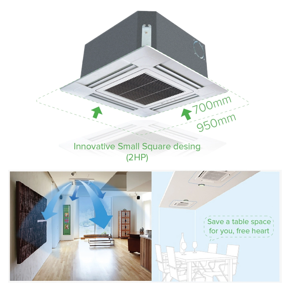 MyCond 4-vejs kassette (570*570) kompakte dimensioner innovativt design og ensartet luftfordeling