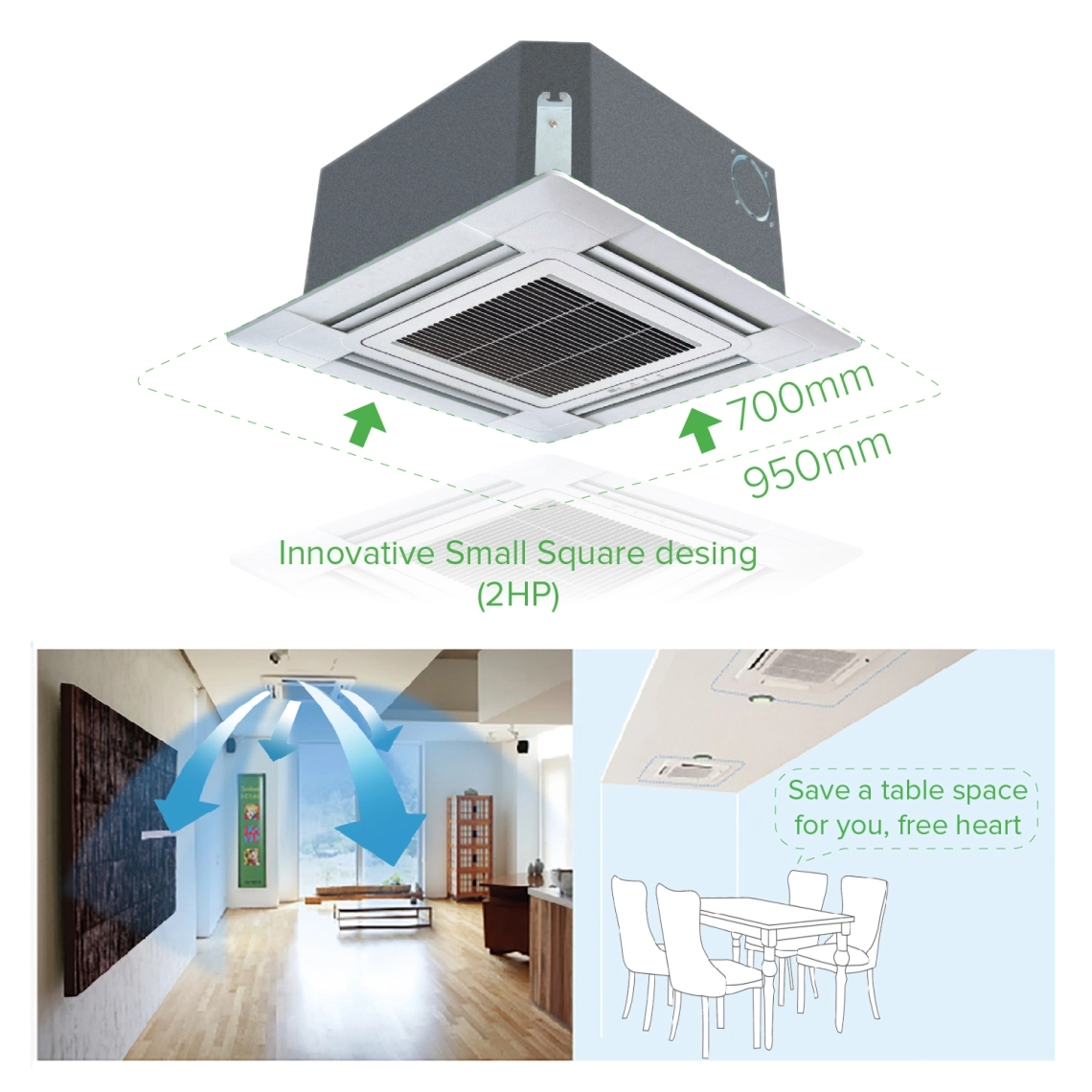 MyCond 4-vejs kassette (840*840) kompakte dimensioner innovativt design og ensartet luftfordeling