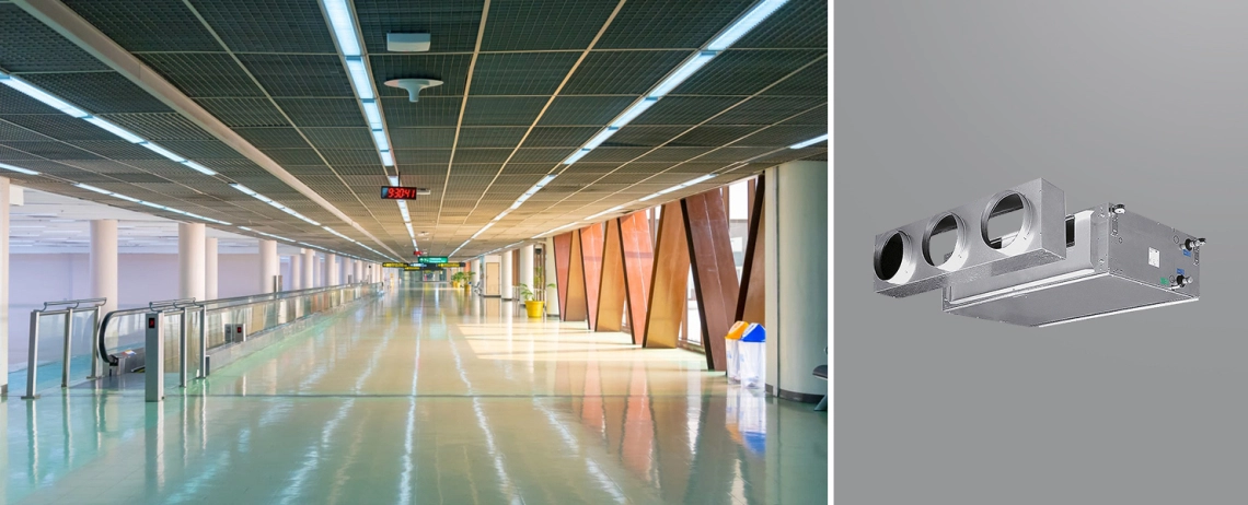 MyCond DFCL En høj ESP-kanalventilator installeret i en lufthavn.