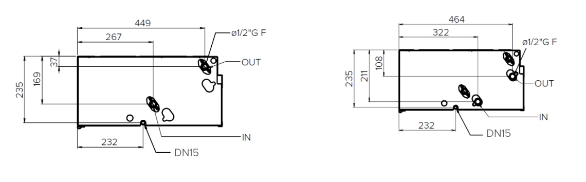 MyCond HPL Diagram, der viser luftfordeling og kontrolmekanismer i ventilatorkonvektorer med medium ESP-kanal.
