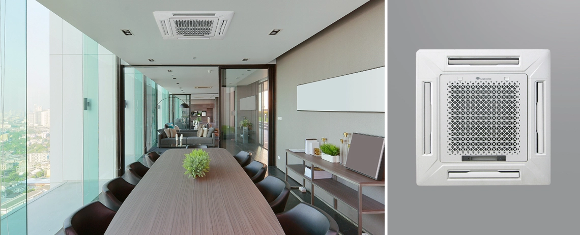 MyCond MCFK-T2 Moderne 4-vejs kassetteventilatorkonvektor med energieffektivt design.