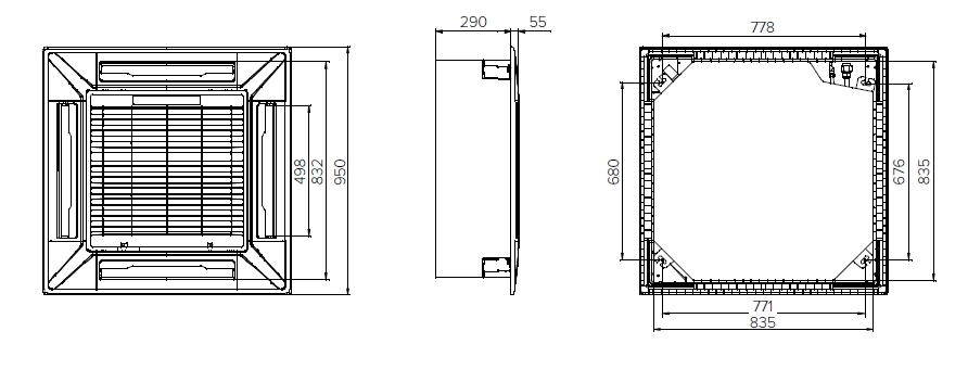 MyCond MCFK-T2 Slankt og elegant design af 4-vejs kassetteventilator i loftet.