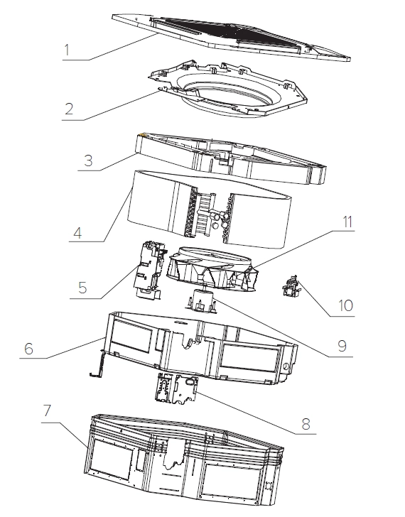 MyCond Skematisk tegning af 4-vejs kassetteventilatorkonvektorer fra MCFK-T2-serien.