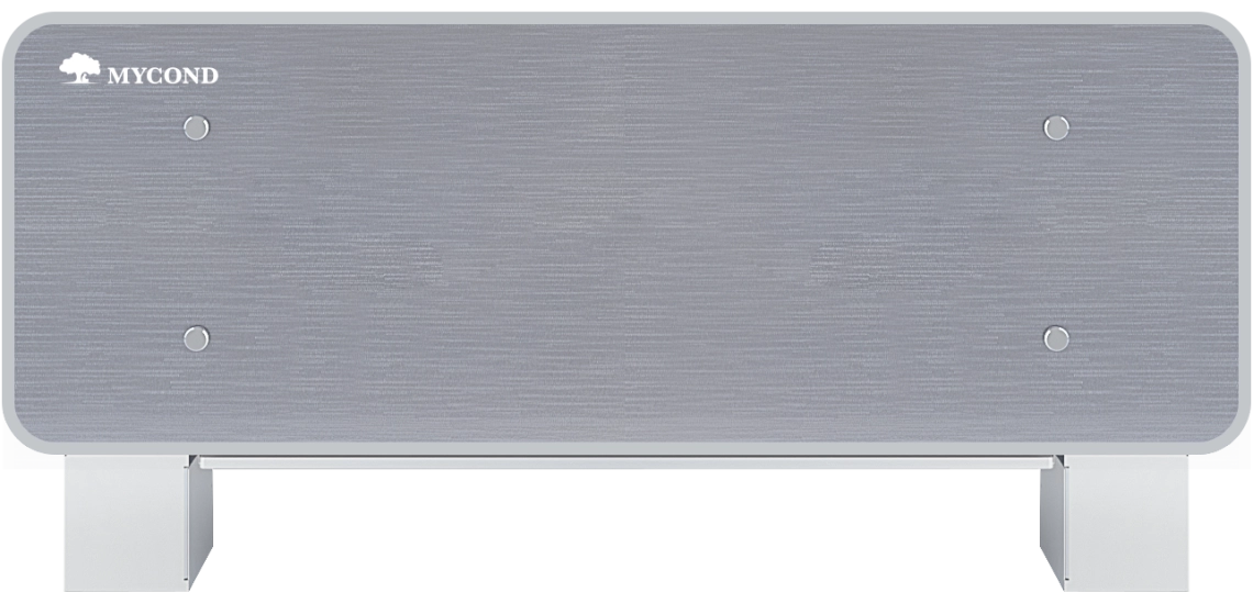 MyCond Silver Glass Low Slank ventilatorkonvektor i sølvglas til effektiv aircondition.
