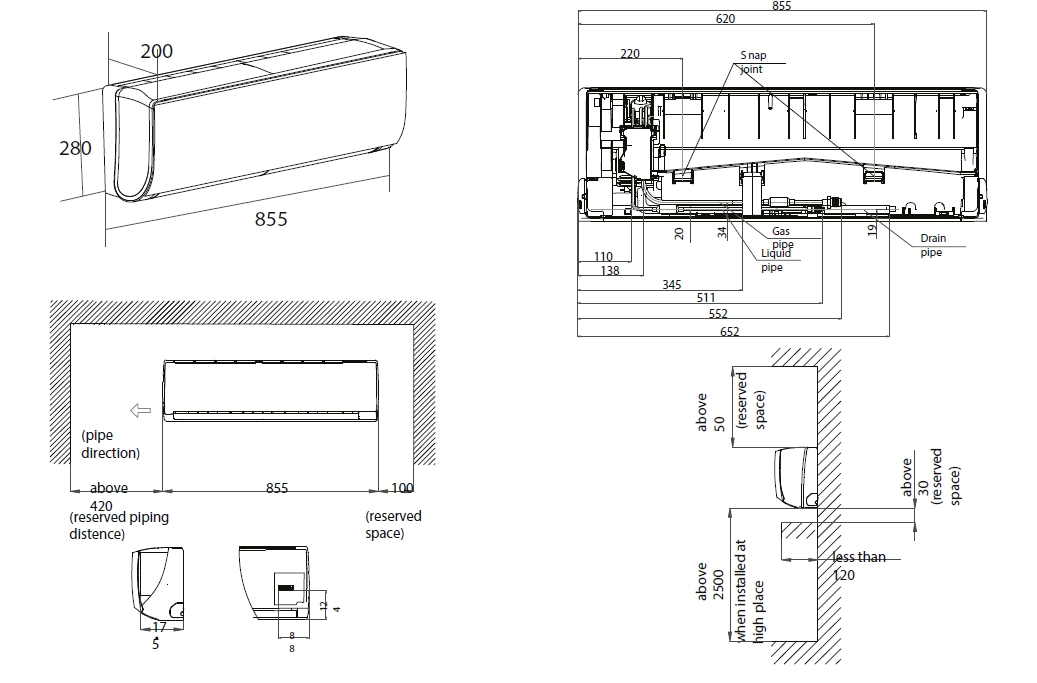 MyCond Vægmonteret N-serie overordnede dimensioner - 1