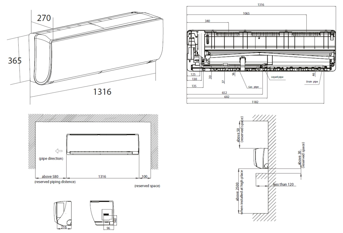 MyCond Vægmonteret N-serie overordnede dimensioner - 2