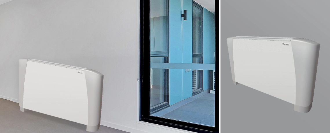 Ventilatorkonvektorer i SEC/F-serien installeret i moderne interiører.