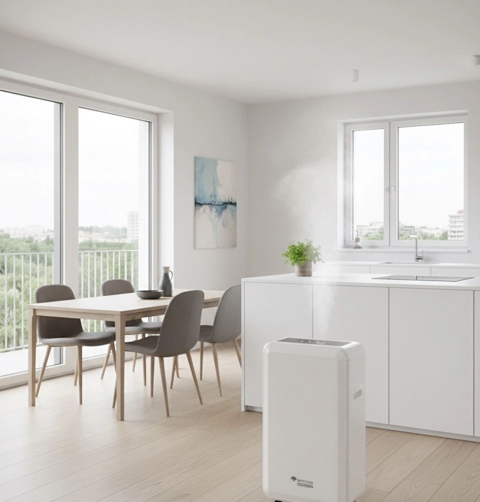 Luftaffugter med lavt st&oslash;jniveau, energibesparende, til arbejde ved lave temperaturer Mycond Roomer Smart 12