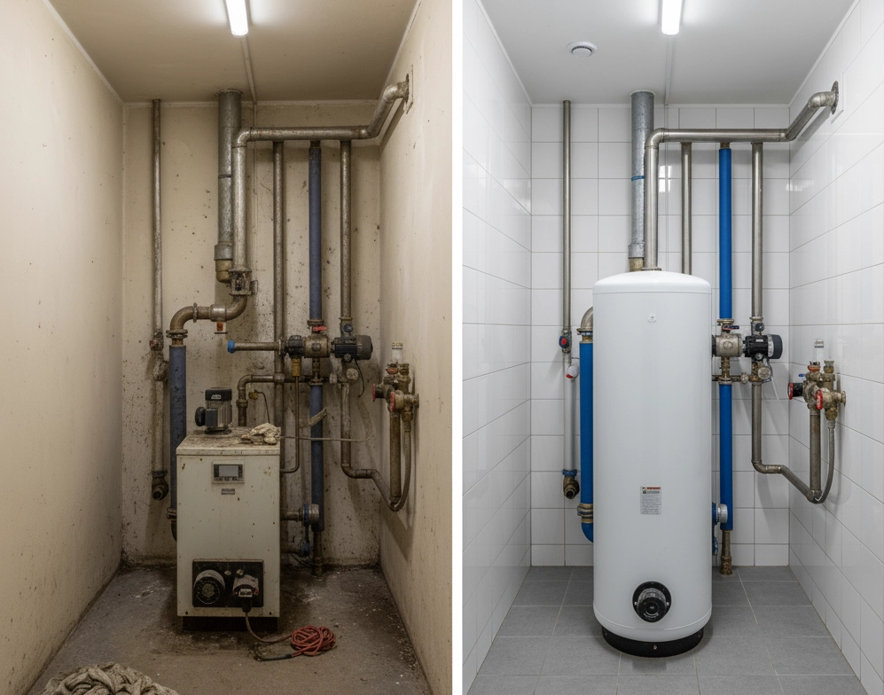 Renovering af gammelt varmesystem med varmepumpe Mycond BeeEco